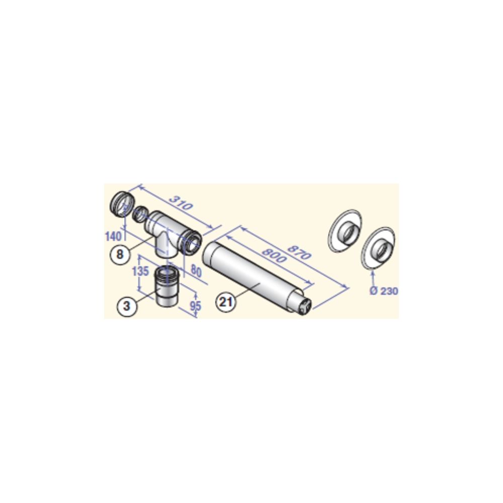 Kit complet evacuare orizontal coaxial PP Ø 110/150 - DY881