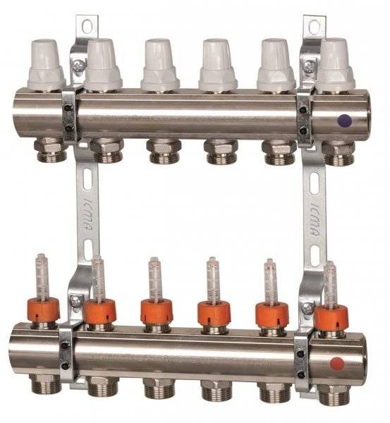 Distribuitor DN25 cu debitmetre si robineti termostatici K013 - ICMA ITALIA 1"X2 cai