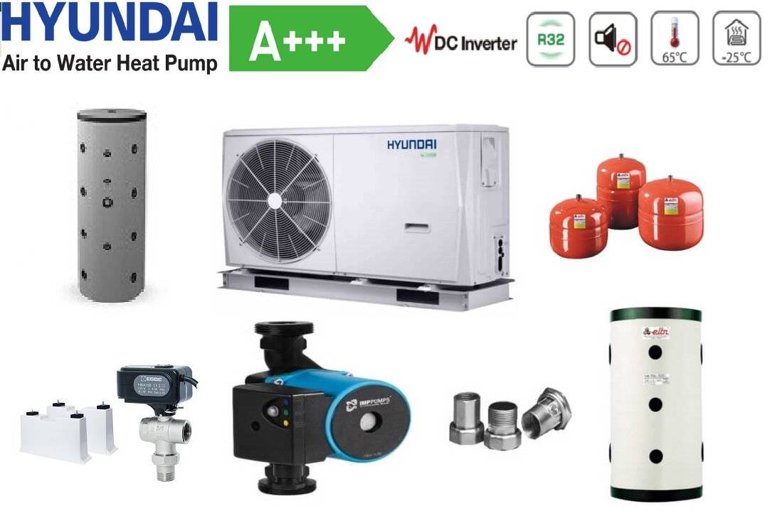 PACHET Pompa de caldura R32 monobloc (1x230V) HYUNDAI, HYHC-V8W, D2N8-BE30, Boiler 200 L si accesorii